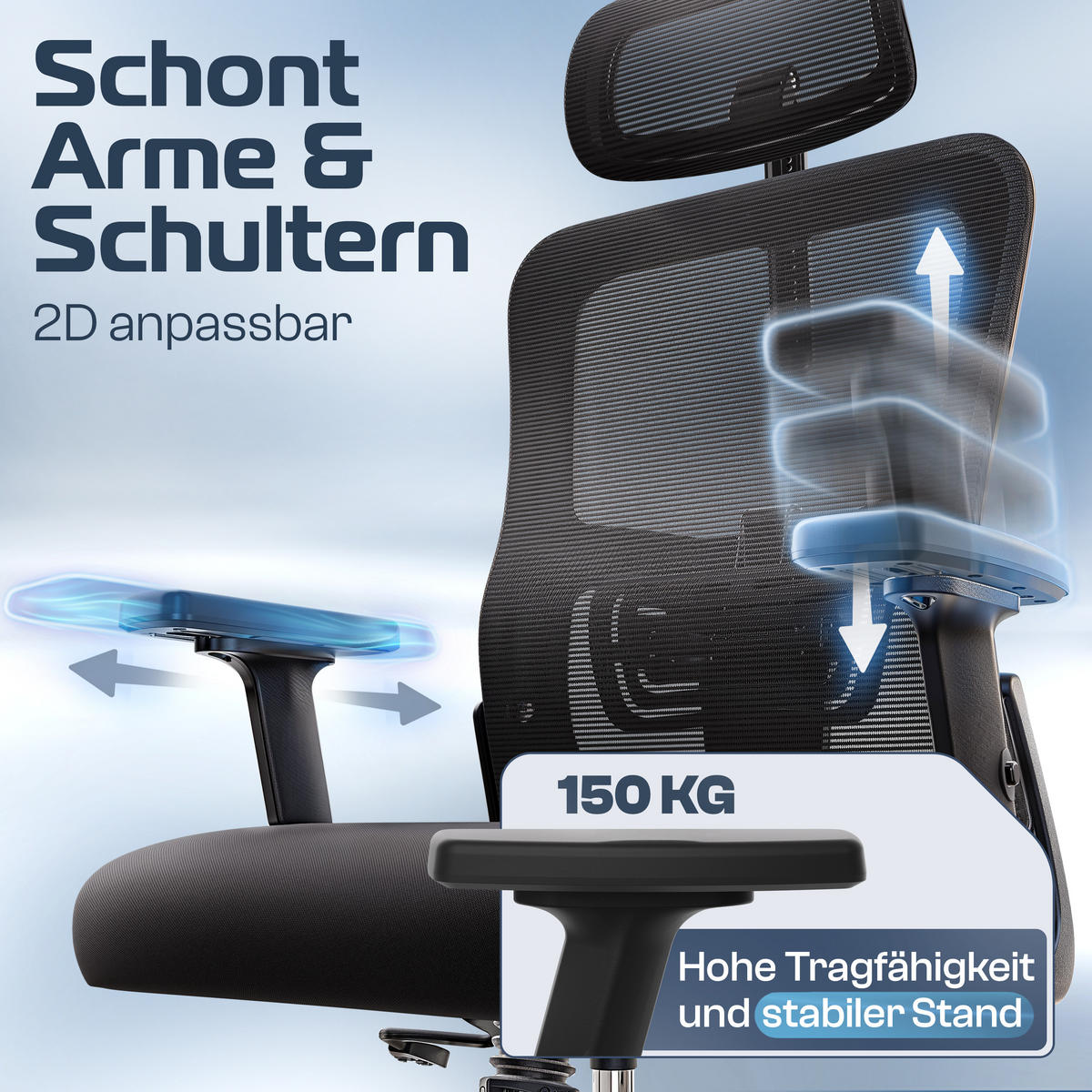 BÜROSTUHL BrightSeat Schwarz - Silberfarben/Schwarz, Kunststoff/Textil (70/142/70cm) - Clouvou