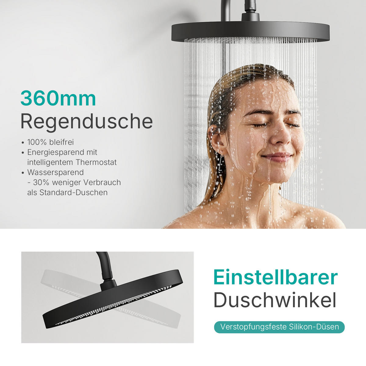 ÜBERKOPFBRAUSESET mit Handbrause Thermostat Vielseitig Schwarz - Schwarz, Metall (40/113/58cm) - EMKE