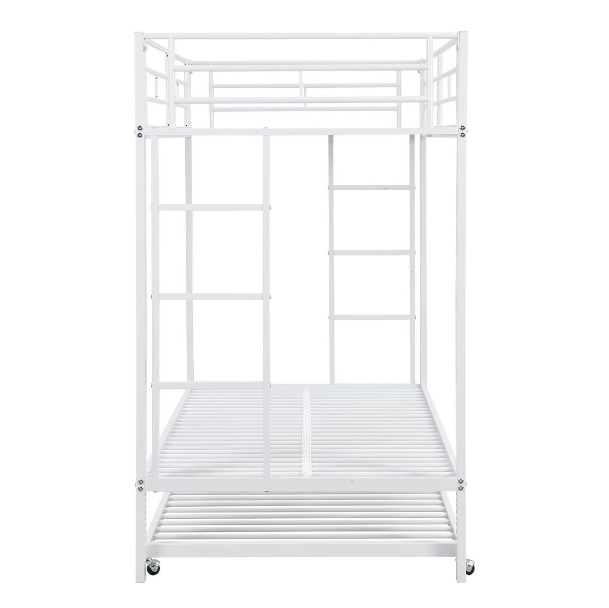 ETAGENBETT 90/200 cm Weiß mit ausziehbarem Rollbett und hohen Geländern - Weiß, Metall (90/200cm) - OKWISH