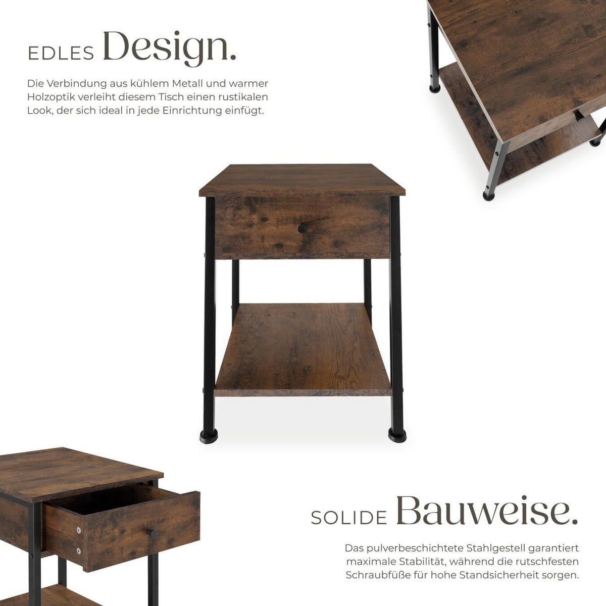 NACHTSCHRANK Bradford, 40 x 40 x 55,5 cm, Industrial Holz dunkel, rustikal - Rostfarben, Holzwerkstoff (40/55.5/40cm) - tectake