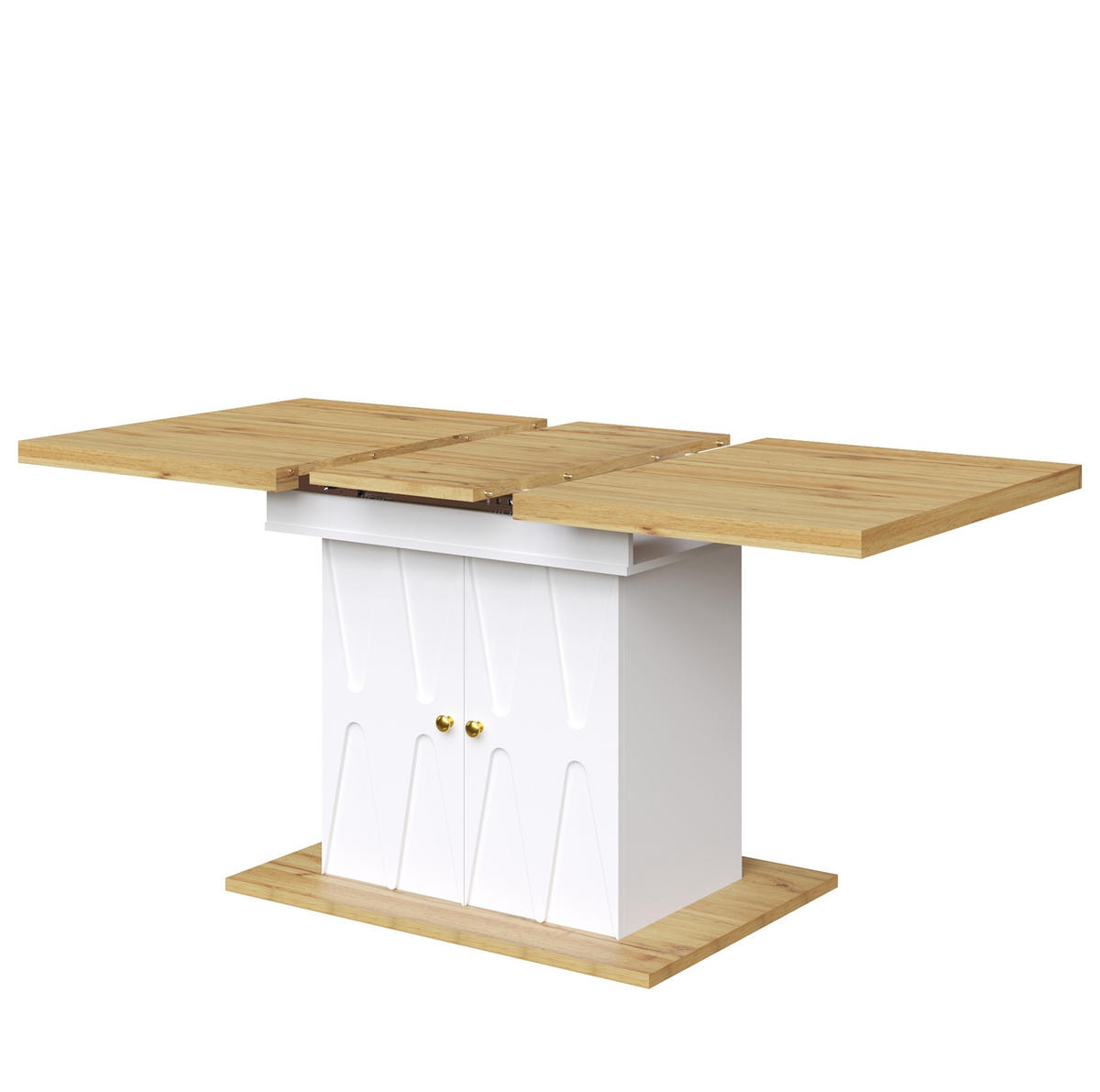 ESSTISCH 110/140/70/76,5 cm Weiß aus MDF und Metall mit Ausziehfunktion - Weiß, Holzwerkstoff (110/70/76.5cm) - OKMYHOME