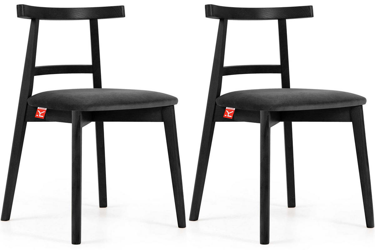 ESSTISCHSTÜHLE LILIO 2 St Vintage, Graphit / schwarz - Dunkelgrau/Schwarz, Holz/Textil (47/76/45cm) - KONSIMO®