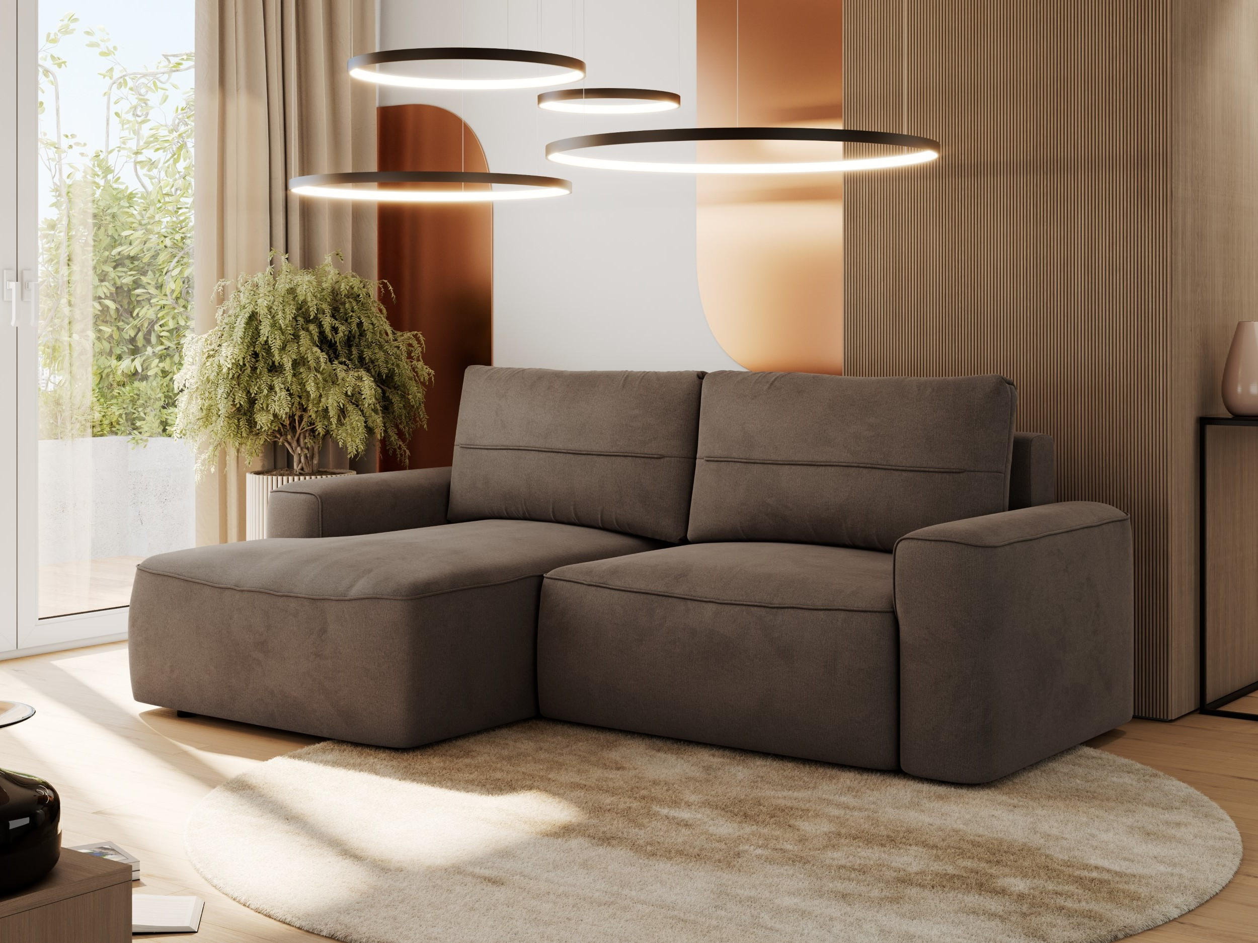 ECKSOFA BELLUNO L Braun Velvet - Links - Schwarz/Braun, Textil (144/233cm) - MKS