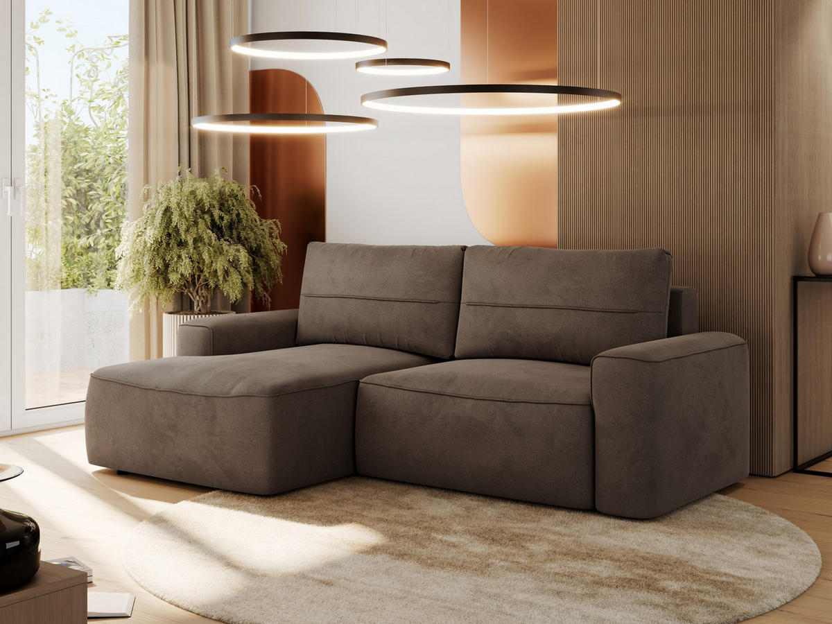 ECKSOFA BELLUNO L Braun Velvet - Links - Schwarz/Braun, Textil (144/233cm) - MKS