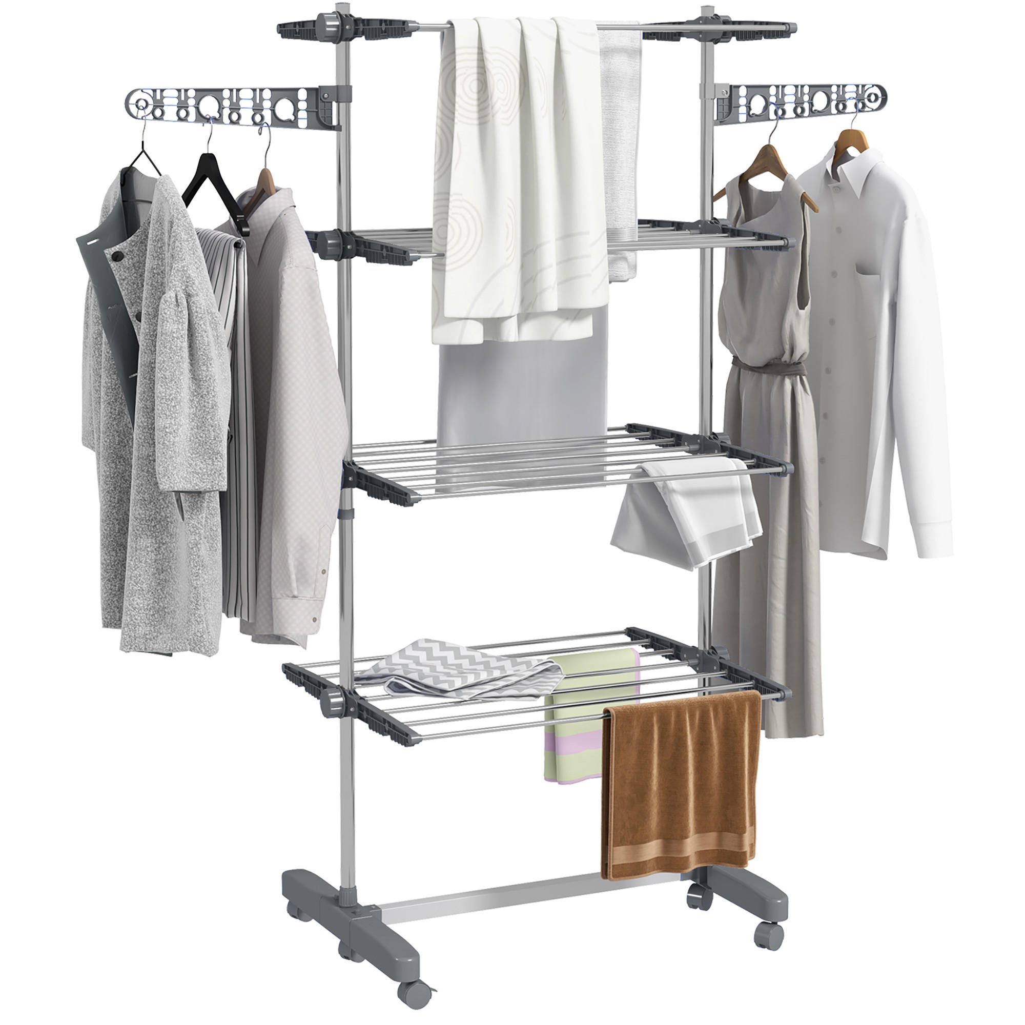 WÄSCHESTÄNDER DE-09793 5 Ebenen, klappbar mit 6 Rollen Grau+Silber - Grau, Metall (142/172/55cm) - ComfortXL