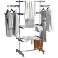 WÄSCHESTÄNDER DE-09793 5 Ebenen, klappbar mit 6 Rollen Grau+Silber - Grau, Metall (142/172/55cm) - ComfortXL