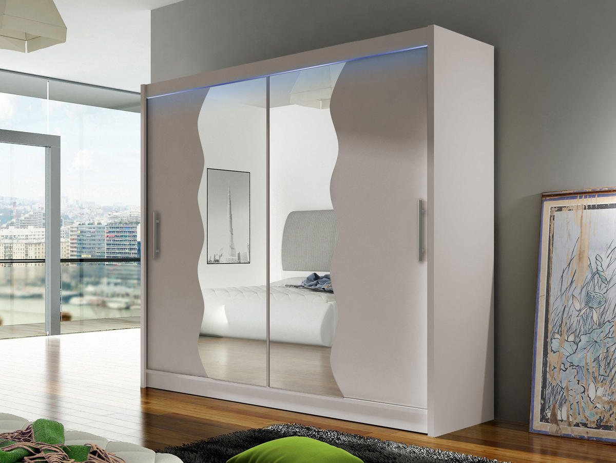KLEIDERSCHRANK London X, mit RGB LED Beleuchtung - Kaschmir/Silberfarben, Holzwerkstoff/Kunststoff (180/215/58cm) - MIRJAN24