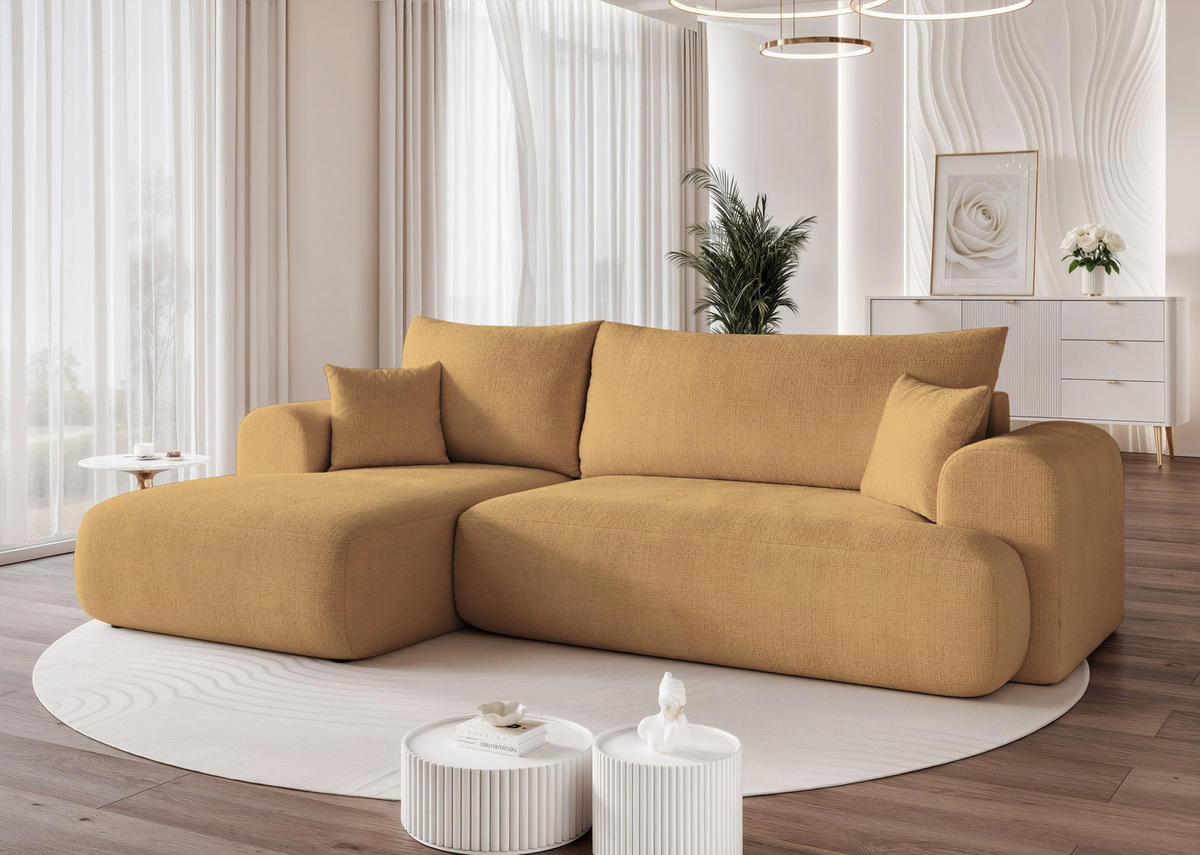 ECKSOFA BLOOM mit Schlaffunktion und Bettkasten Gelb - Gelb, Holzwerkstoff/Kunststoff (263/150cm) - Idohome