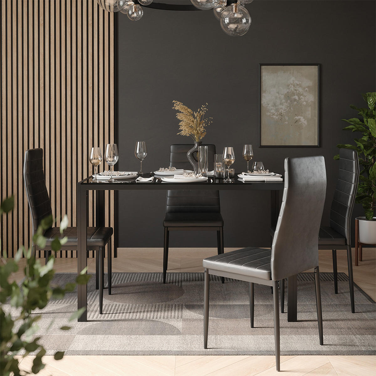 ESSTISCH Grand, Schwarz/Schwarz, 120 x 70 cm - Schwarz, Glas (70/120/74.5cm) - Vicco