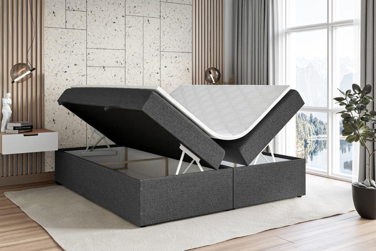 Thumbnail - Altdecor Boxbett, Dunkelgrau, Holzwerkstoff, Höhe ca. 20 cm, 160x200 cm, Schlafzimmer, Betten, Boxspringbetten