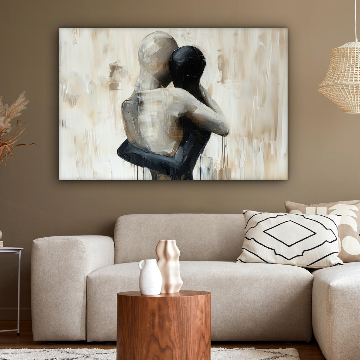 LEINWANDBILD Abstrakt - Liebe - Schwarz und weiß - Modern XXL 150x100 cm - Schwarz, Textil (150/100cm) - MuchoWow