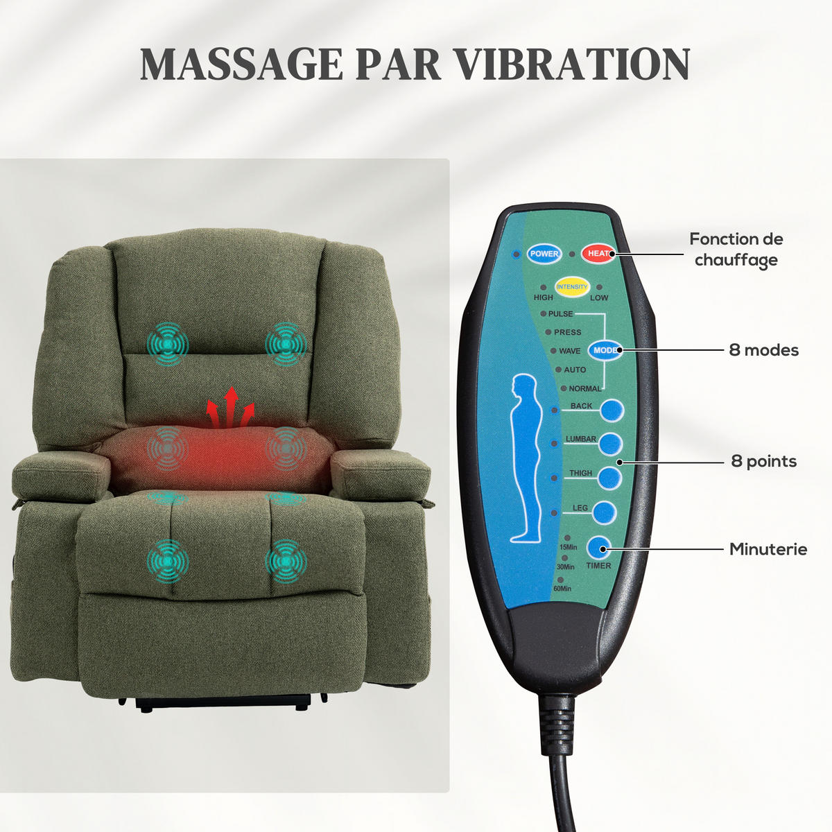 MASSAGESESSEL DE-15406 elektrisch mit Massage und Heizung Grün - Grün, Metall (90/102/97cm) - ComfortXL