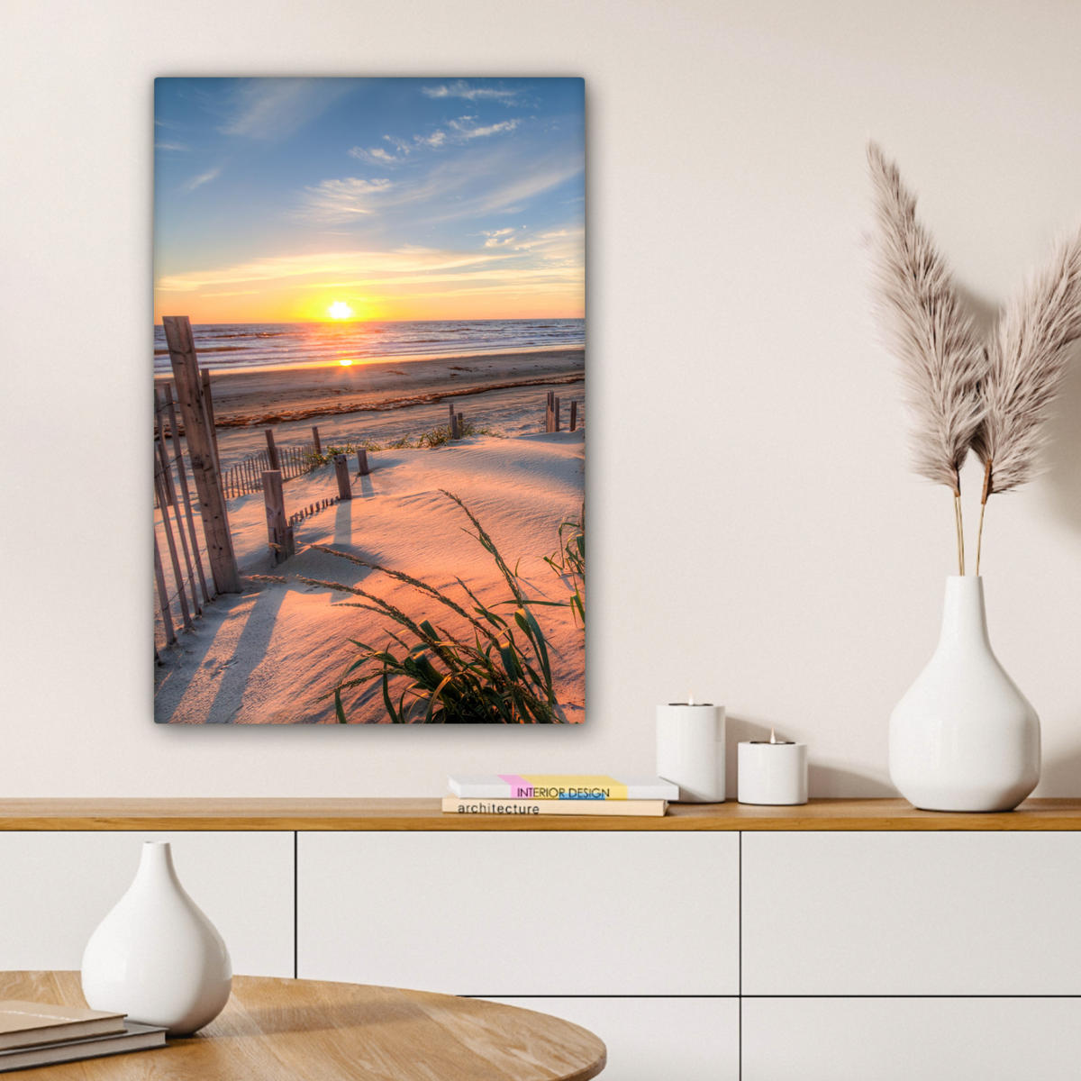 LEINWANDBILD Strand - Meer - Düne - Sonnenuntergang - Landschaft 40x60 cm - Beige, Textil (40/60cm) - MuchoWow