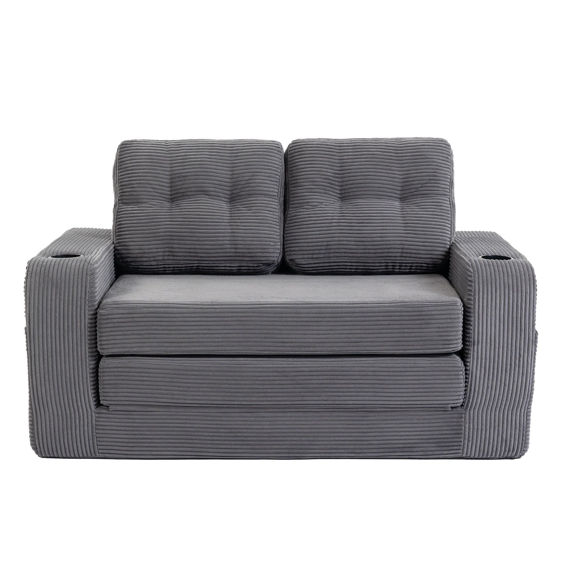 SCHLAFSOFA 2-Sitzer Sofa mit 2 Zierkissen,Lounge Sofa,Polstersofa,Cord,Grau - Grau, Textil (136/82.5/80cm) - LVHOM