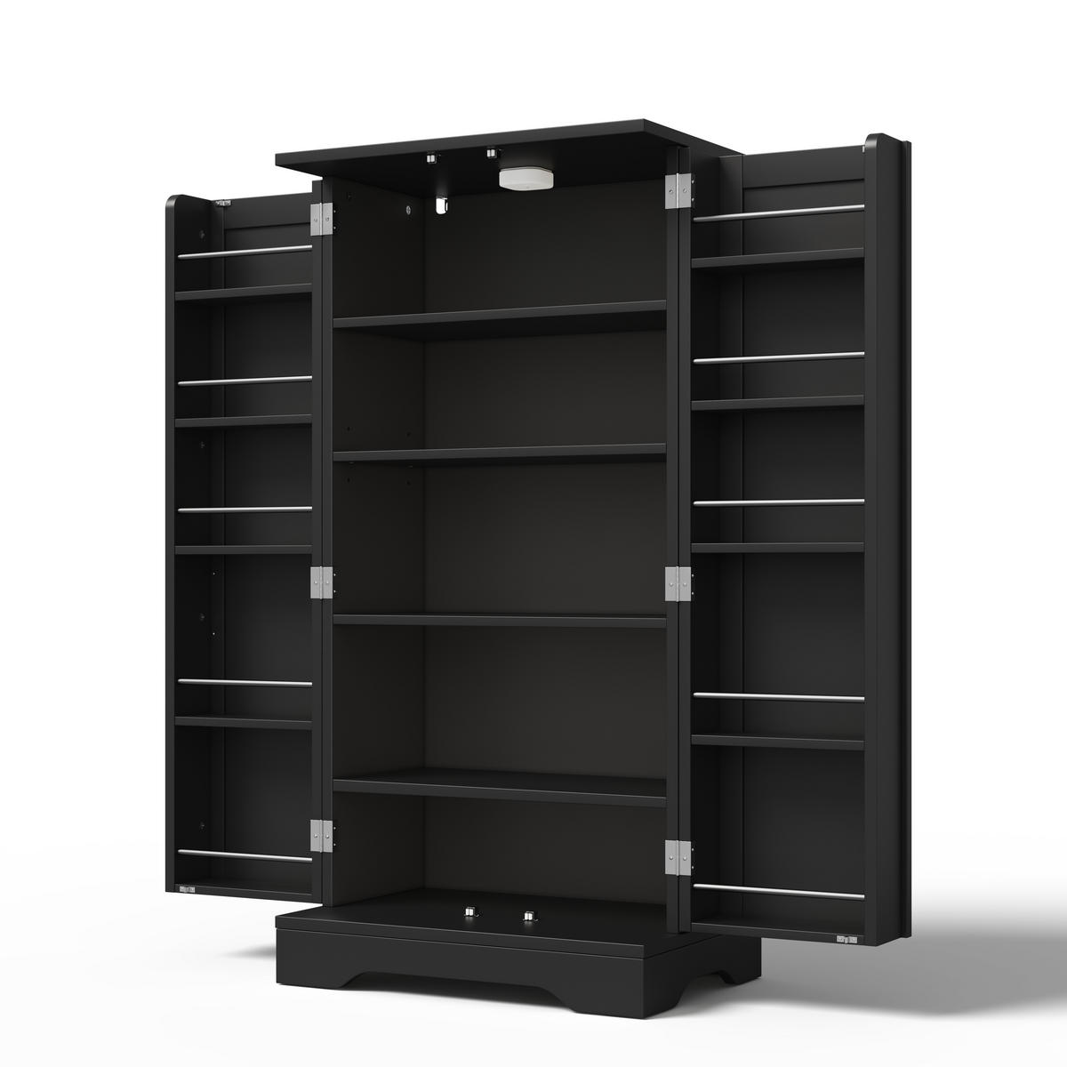 HOCHSCHRANK 2-türig aus MDF mit LED-Sensorlicht, moderner Stauraum für Küche und Wohnraum, 120/60/40 cm, Schwarz - Schwarz, Holzwerkstoff (60/120/40cm) - Redom