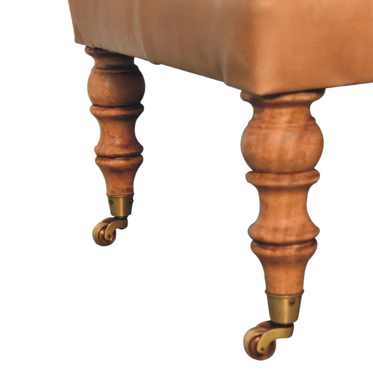 OTTOMANE Buffalo Tan Leder, helles Walnuss-Finish, Braun - Hellbraun/Braun, Leder/Holz (60/45/90cm) - Artisan Furniture