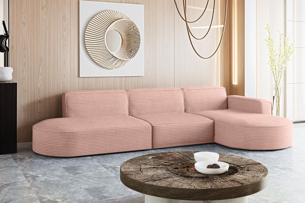 ECKSOFA Designer, Sofa L form MODENA 302 cm stoff Poso Rosa Rechts - Rosa, Holz (302/296cm) - Kaiser Möbel
