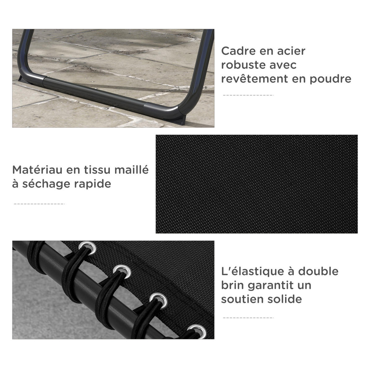 SONNENLIEGE 2er-Set DE-15631 klappbar, 4-fach verstellbar Schwarz - Schwarz, Metall (58/30/189cm) - ComfortXL