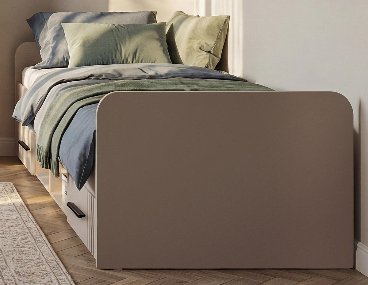 STAURAUMBETT Kaschmir, Liegefläche 90 x 200 cm, Bett mit Bettschubkästen - Kaschmir/Schwarz, Holzwerkstoff/Kunststoff (90/200cm) - Inn.Furn