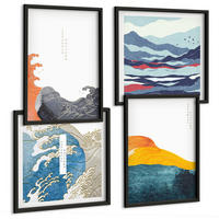BILDER SET 4er Set - 50x50 cm & 40x60 cm Schwarzer Rahmen - Wellen – Japanische Kunstgrafik - Schwarz, Kunststoff (50/50cm) - TULUP
