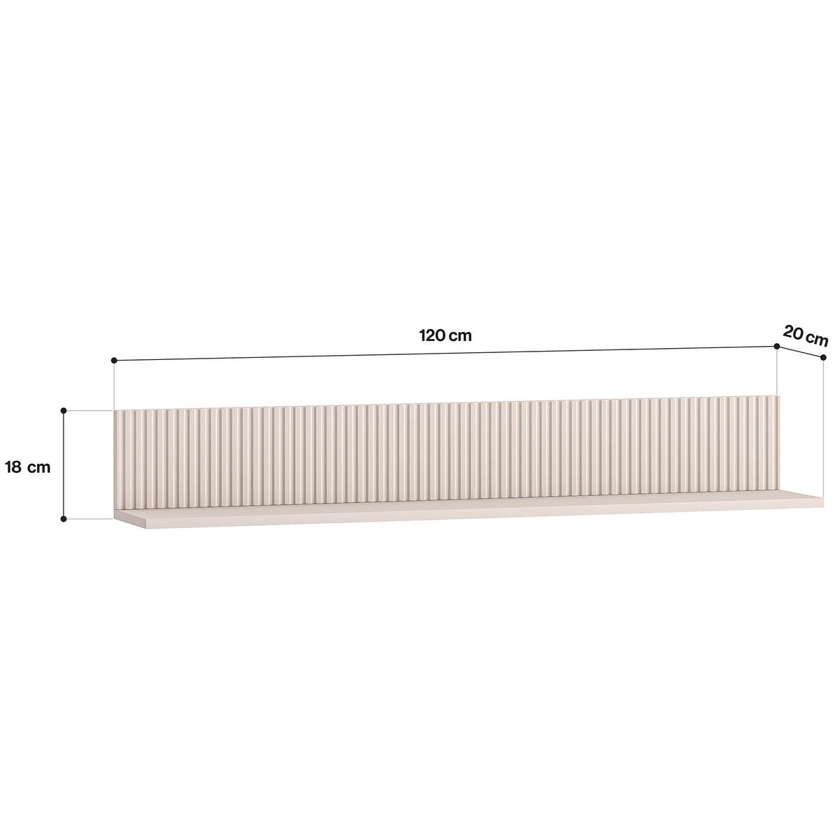 WANDREGAL NALIA, Hängeregal, Creme - Creme, Holzwerkstoff/Metall (120/18/20cm) - KONSIMO®