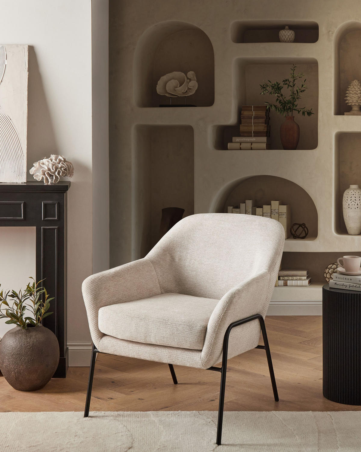 SESSEL Beige Veddige - Beige/Schwarz, Textil (74/85/82cm) - Beliani