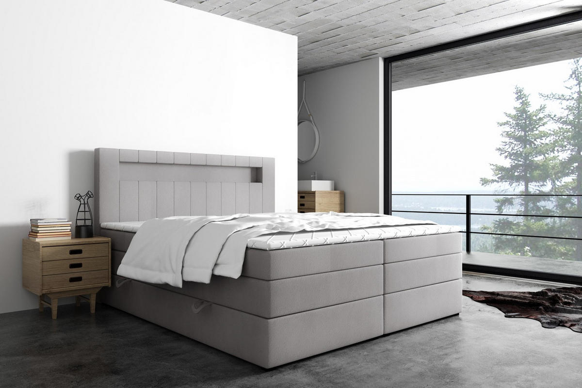 BOXSPRINGBETT Gold 5 King LED 120x200 cm Grau Velvet H4 - Grau, Holz (120/200cm) - Labett