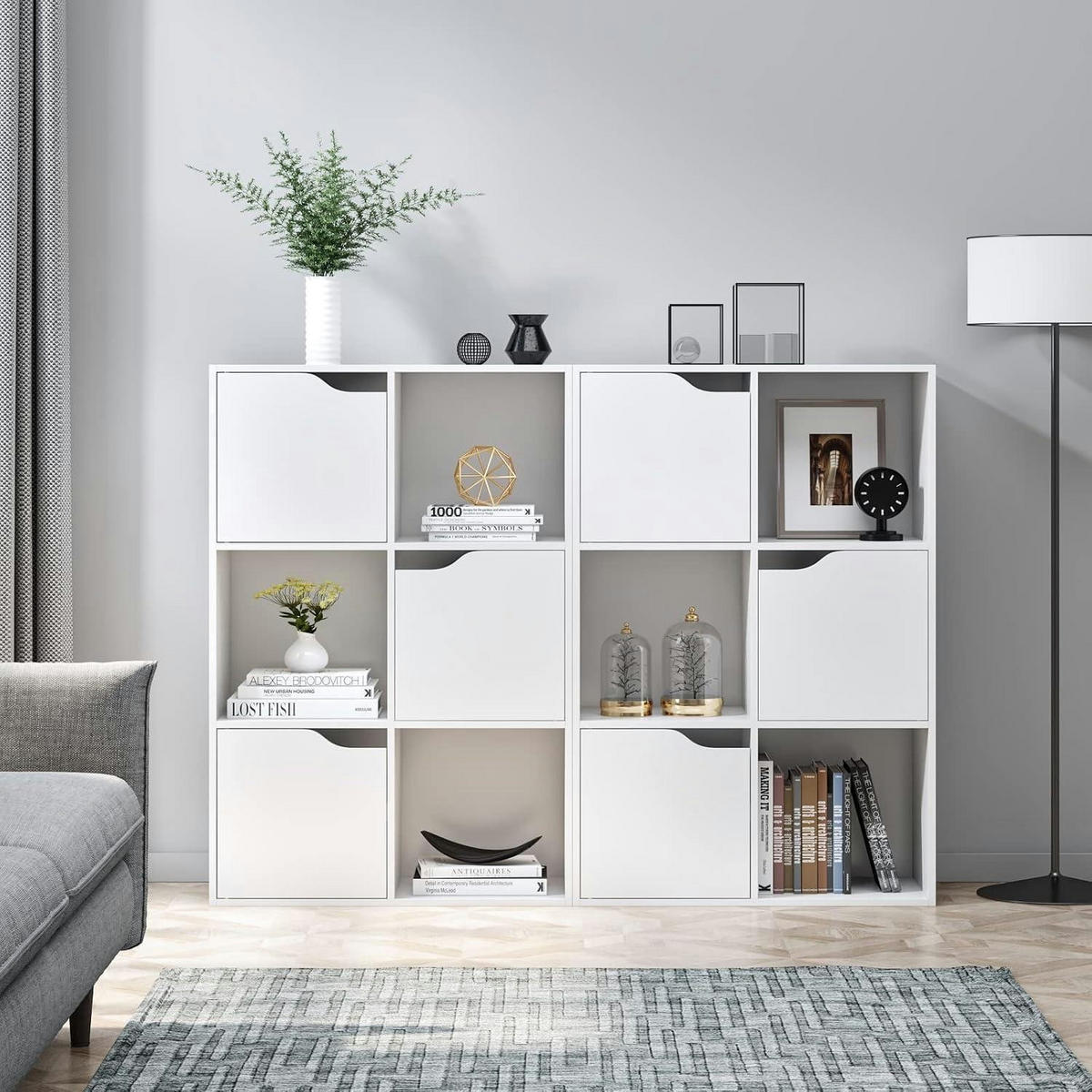BÜCHERREGAL mit 3 Türen 60 x 29 x 90 cm weiß - Weiß, Holzwerkstoff (60/90/29cm)