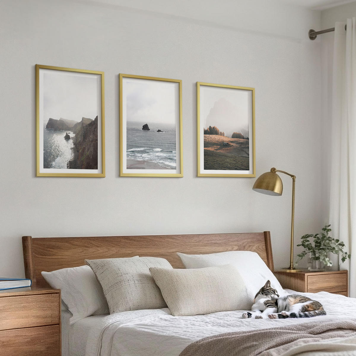 WANDBILDER 3er Set - 40x60 cm Goldrahmen - Landschaften aus Bergen und Meer - Goldfarben, Kunststoff (40/60cm) - ArtPrintCave
