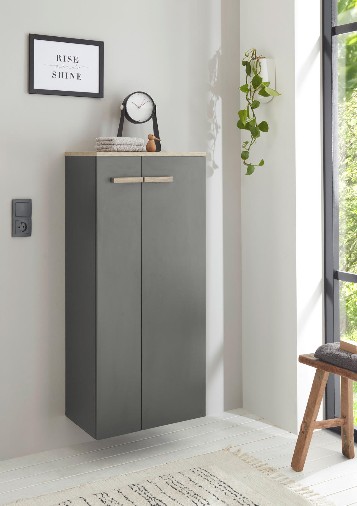 HOCHSCHRANK S12 Anthrazit Matt & Eiche Dekor 51/115/30 cm - Grau, Holzwerkstoff (51/115/30cm) - Livojo