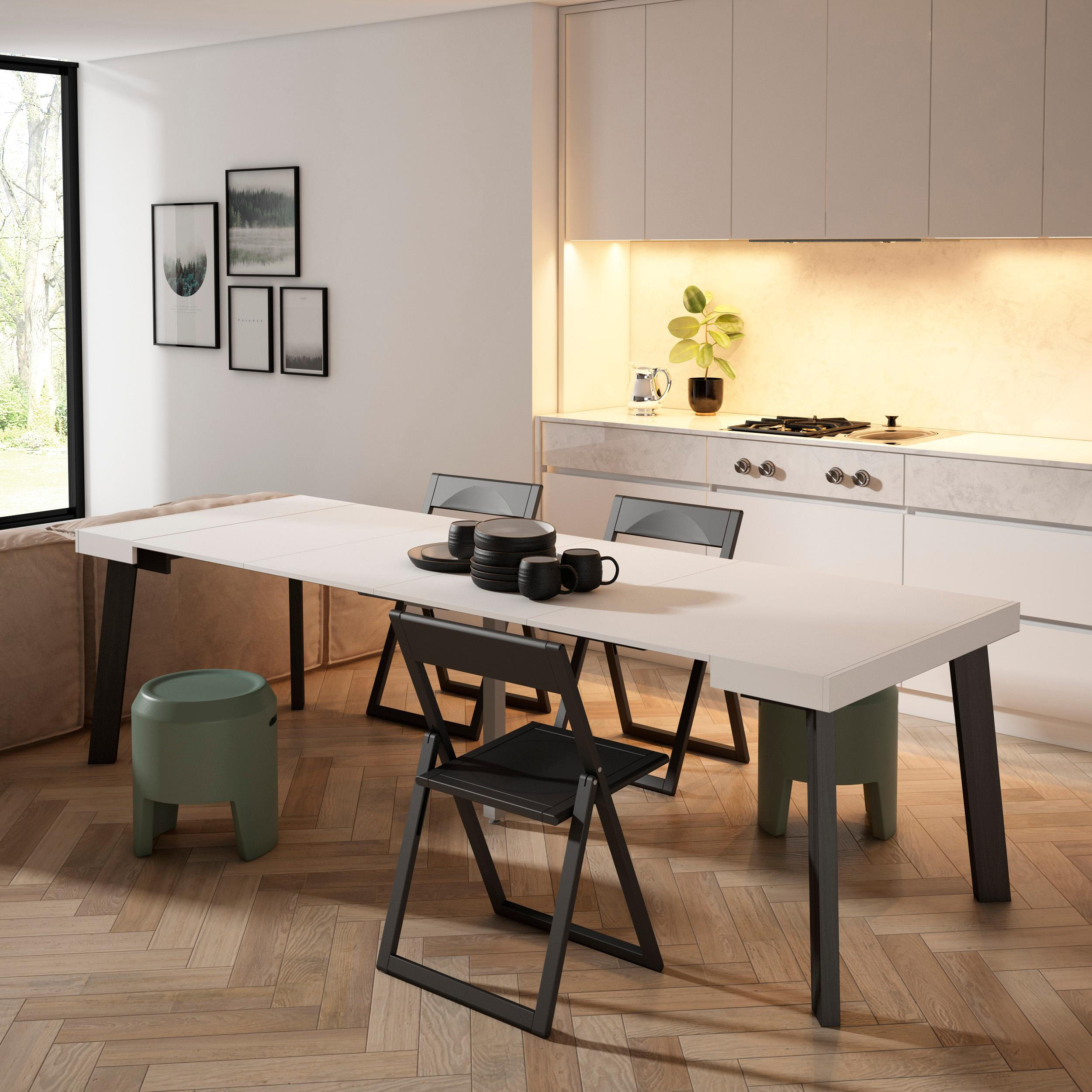 KONSOLENTISCH ausziehbar 58 bis 262cm, für 12 Gäste, weiß, 90/58/73cm - Weiß, Holzwerkstoff (90/262/73cm) - Skraut Home