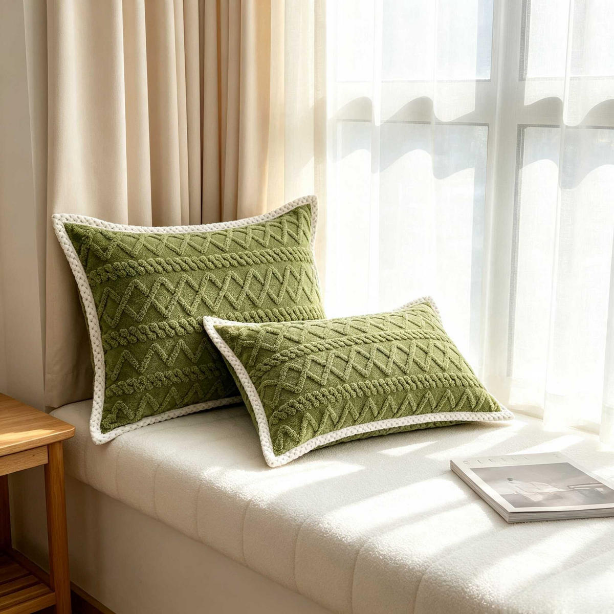 PLÜSCH-KISSENBEZÜGE – 48*74cm – Grün (Paar) - Grün, Textil (48/74cm)