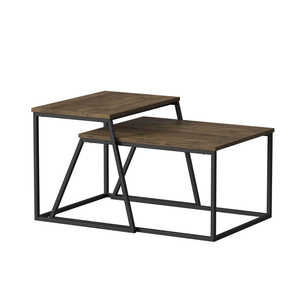 COUCHTISCH-SET Myra Eiche rustikal/Schwarz 60 x 50 cm 2 Teile - Wildeiche, Holzwerkstoff (50/60/38cm) - Vicco