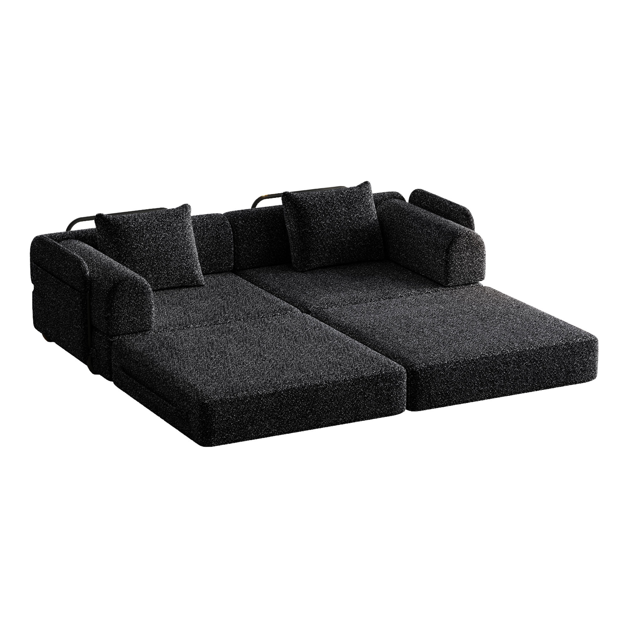 SCHLAFSOFA aus Chenille Schwarz 2-in-1 mit Armlehnen-Ablagefach und flexibler Modulnutzung - Schwarz, Textil (91.4/69.8/183.8cm) - Modfu