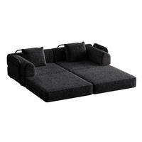 SCHLAFSOFA aus Chenille Schwarz 2-in-1 mit Armlehnen-Ablagefach und flexibler Modulnutzung - Schwarz, Textil (91.4/69.8/183.8cm) - Modfu