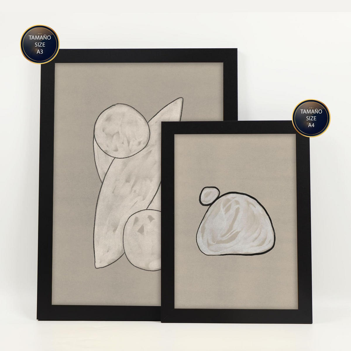 POSTER Set Mit 6 Kosmische Kontur In Form Abstracts Ästhetische Dekorative Gemälde Für Ihr Wohnzimmer, Schlafzimmer, Zuhause A3 & A4 Schwarzer Rahmen - Schwarz, Papier (29/3cm) - Nacnic
