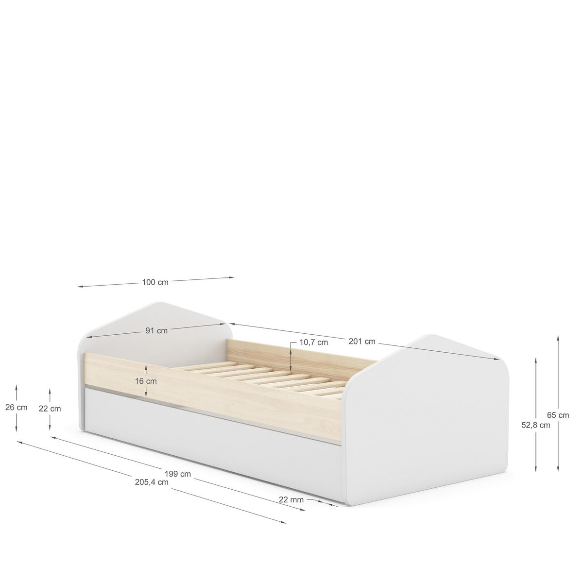 BETT Estefania Weiß 205.4/100/65 cm - Weiß, Holz (190/90cm) - Calicosy