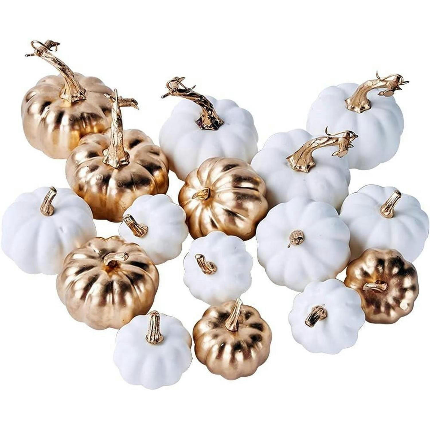 KÜNSTLICHE Kürbisse 16-teiliges Set Weiß Gold - Multicolor, Kunststoff (6cm)