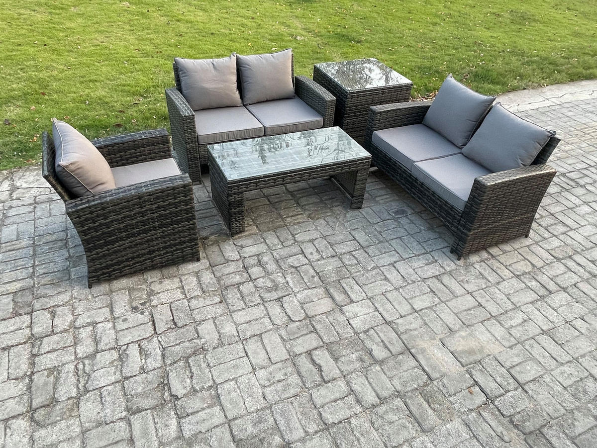 GARTENSOFA mit hoher Rückenlehne Polyrattan Dunkelgrau 8-Sitzer - Dunkelgrau, Metall - Fimous