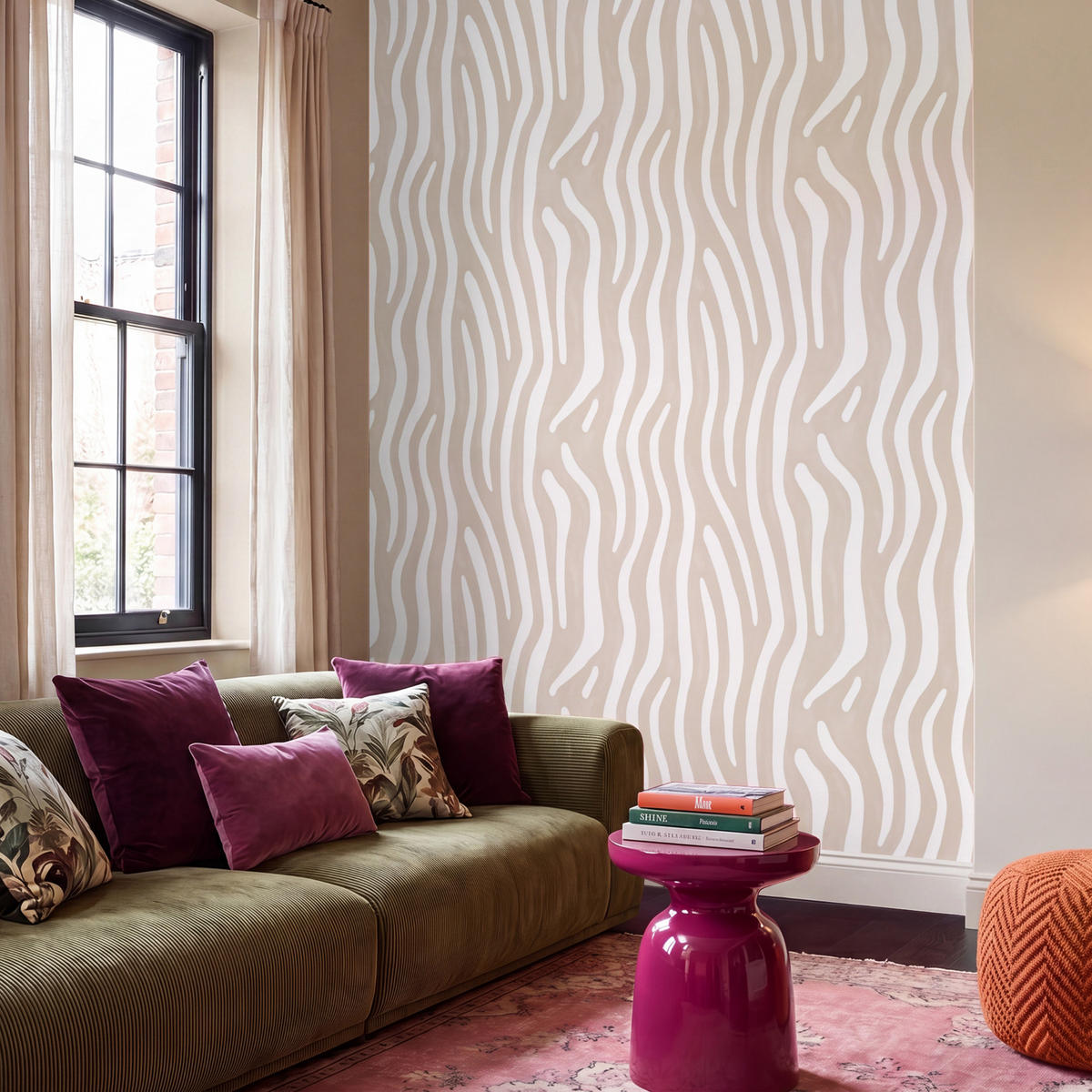 TAPETE - Abstrakt - Zebra - Beige - 200x280 cm - Beige, Papier (200/280cm) - OnlyWow