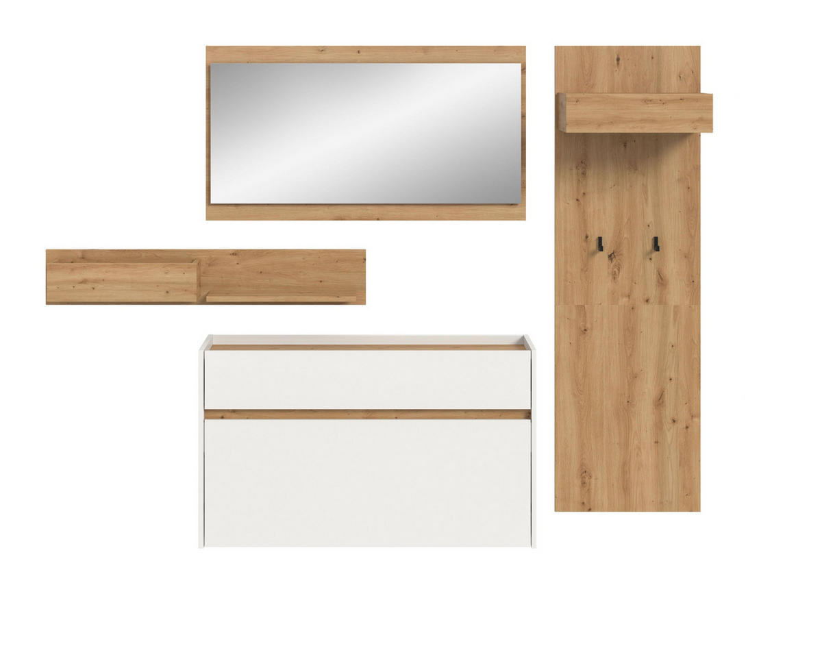 GARDEROBE Flow (B/H/T: ca. 205/192/32 cm) 4 tlg. in Weiß/Weiß - Weiß, Holzwerkstoff (205/192/32cm) - Homes & Jones