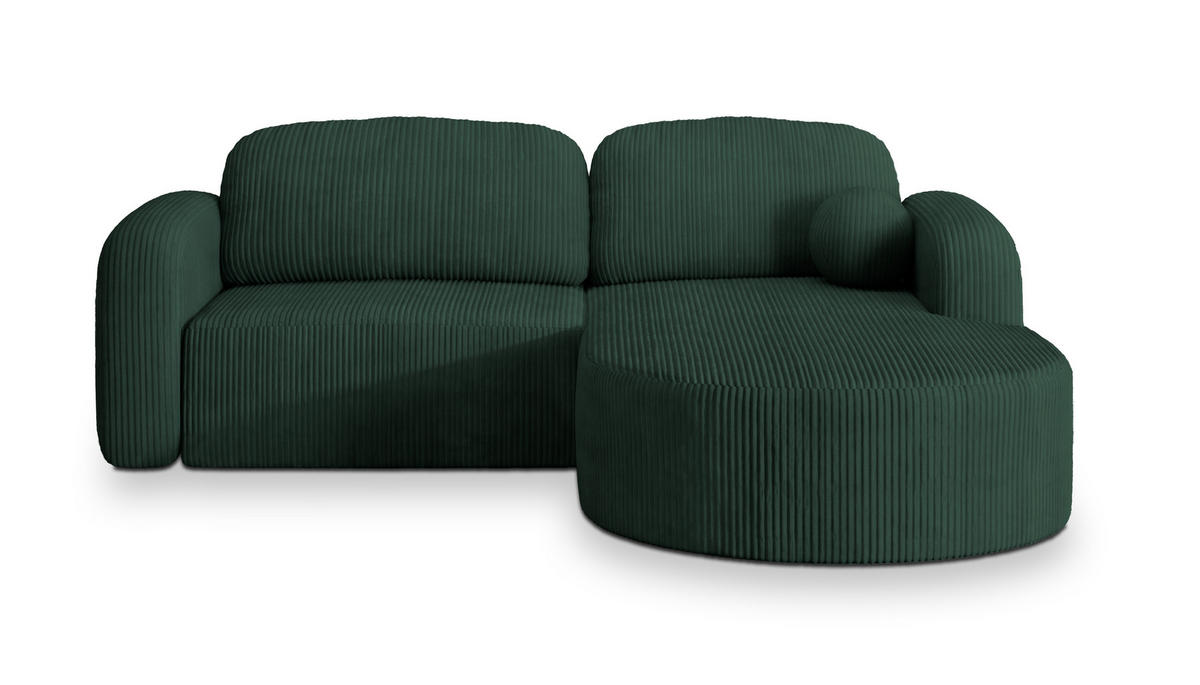 ECKSOFA AMILIA P R-S Grün Kordstoff mit Schlaffunktion - Grün, Holz (263/174cm) - MASSENO