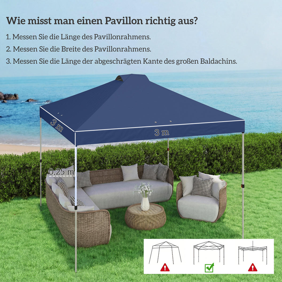 PAVILLON-DACH ERSATZ DE-06005 UV50+ 300/300 cm Blau - Blau, Textil (300/25/300cm) - ComfortXL