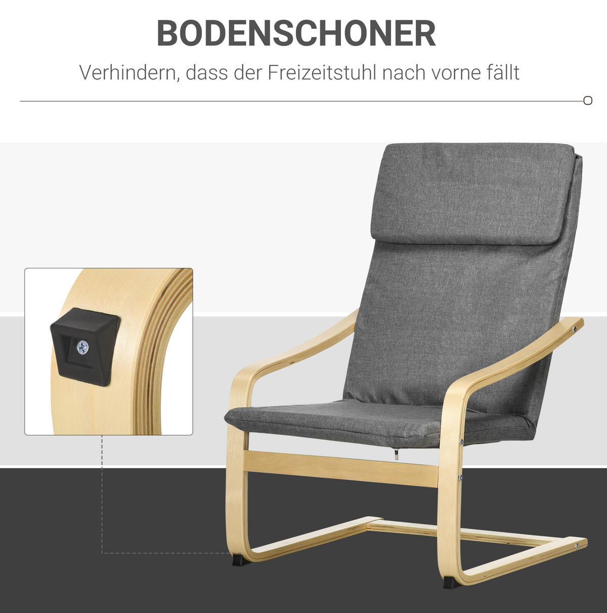 RELAXSESSEL Leinenoptik mit Kopfstütze, C-Holzgestell 78/65/96 cm Dunkelgrau - Dunkelgrau, Textil (65/96/78cm) - Redom