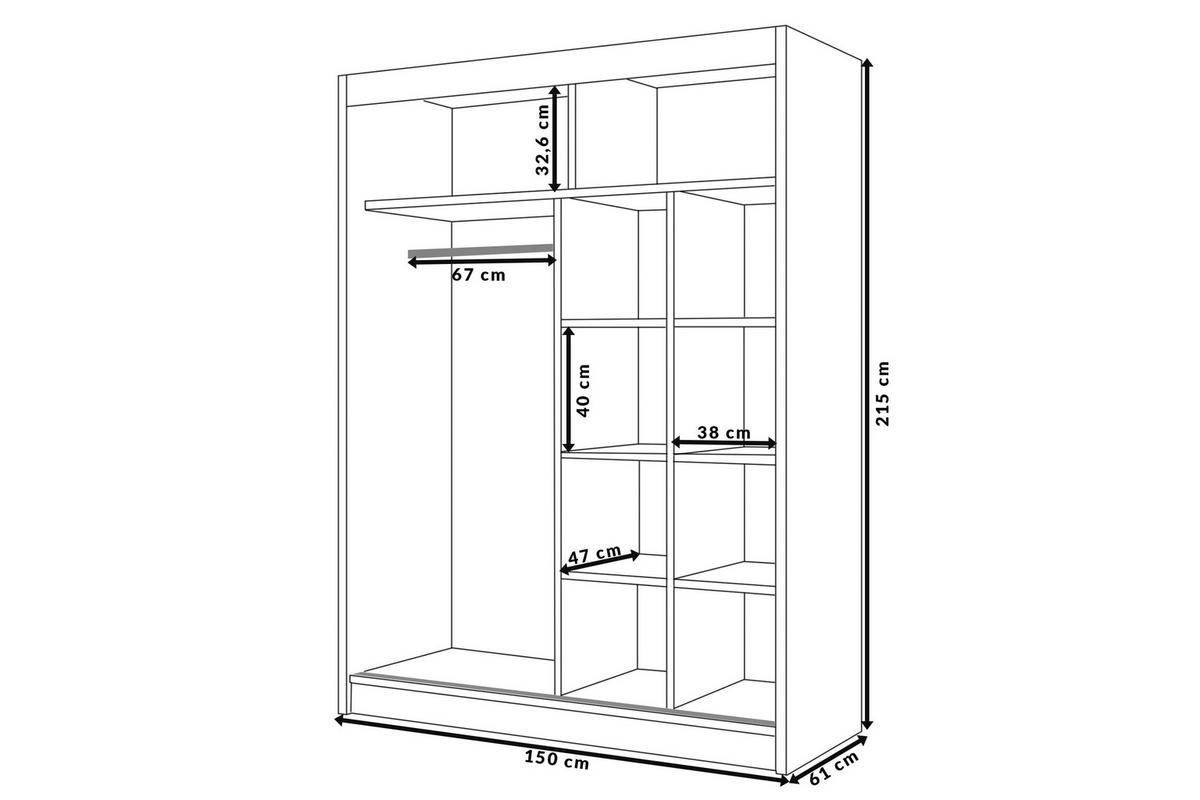 SCHWEBETÜRENSCHRANK Elsa 150 cm mit Spiegel 2-türig, Eiche sonoma - Sonoma Eiche, Kunststoff (150/215/61cm) - Margaret Hadas24