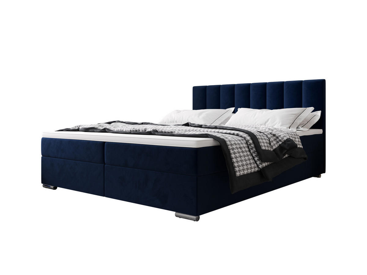 BOXBETT ZILANO 2 mit Matratze H3 und Topper 140x200 Itaka 11 - Dunkelblau, Holz/Textil (140/200cm) - Bedante