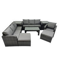 GARTENSOFA SET mit rechteckigem COUCHTISCH Polyrattan 9-Sitzer Dunkelgrau - Dunkelgrau/Grau, Glas/Kunststoff - Fimous