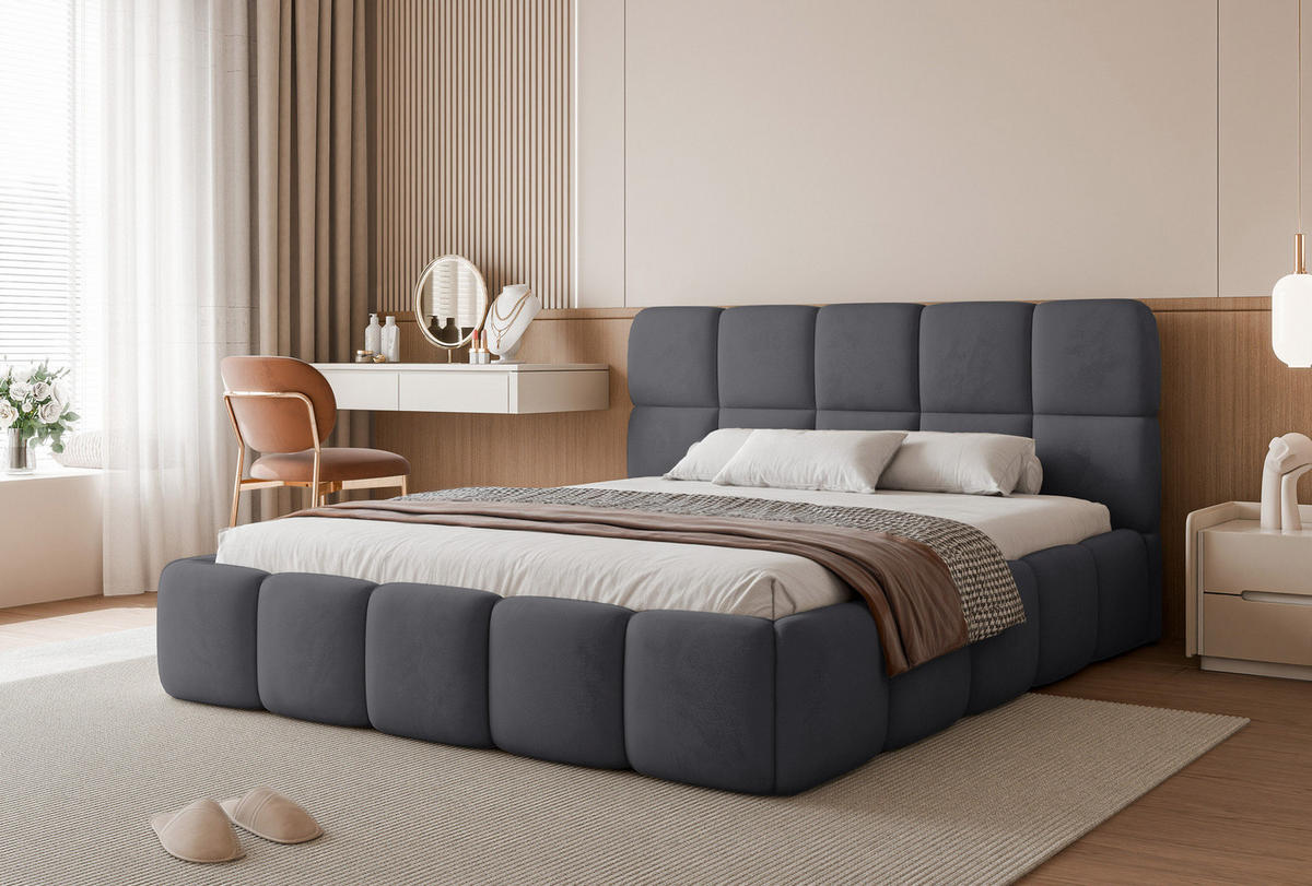 POLSTERBETT CERETTO 180x200 cm Dunkelgrau Velours (Stoff Jasmine 96) - mit Bettkasten und Holzlattenrost - Dunkelgrau, Holzwerkstoff/Textil (180/200cm) - Ravio
