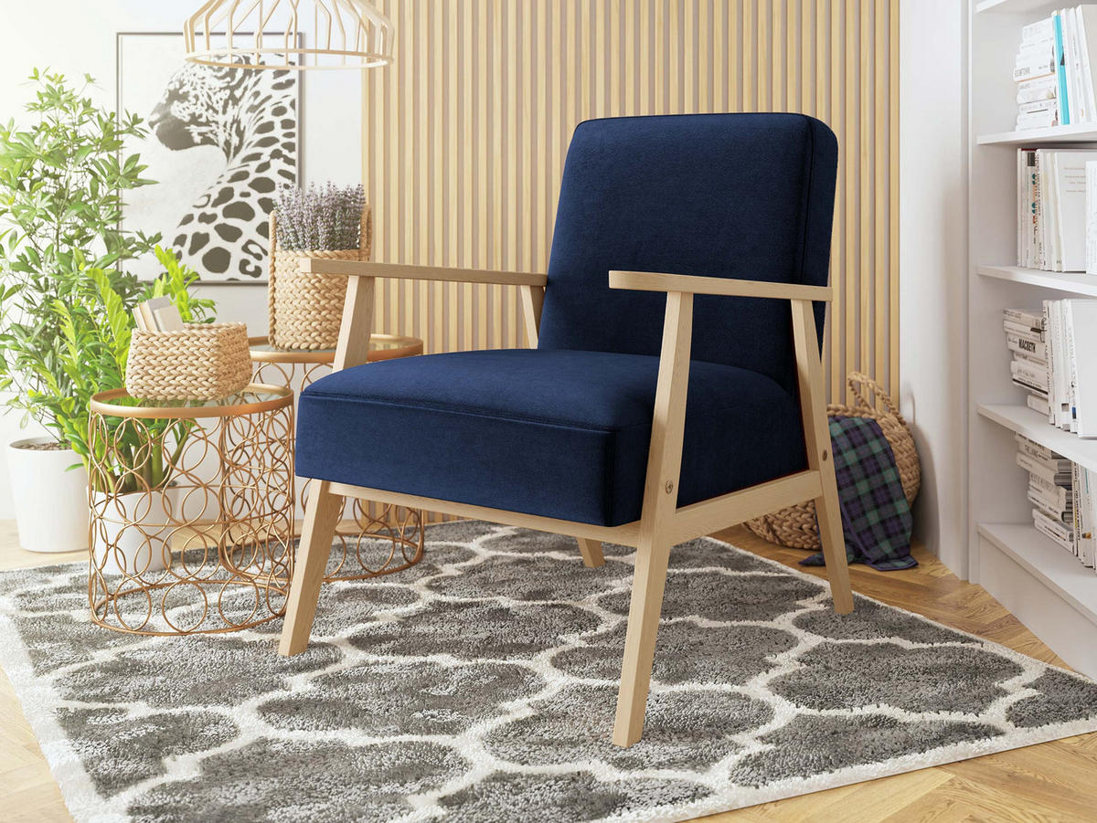 SESSEL Retro - Blau/Naturfarben, Holz/Textil (59/76/67cm) - MIRJAN24