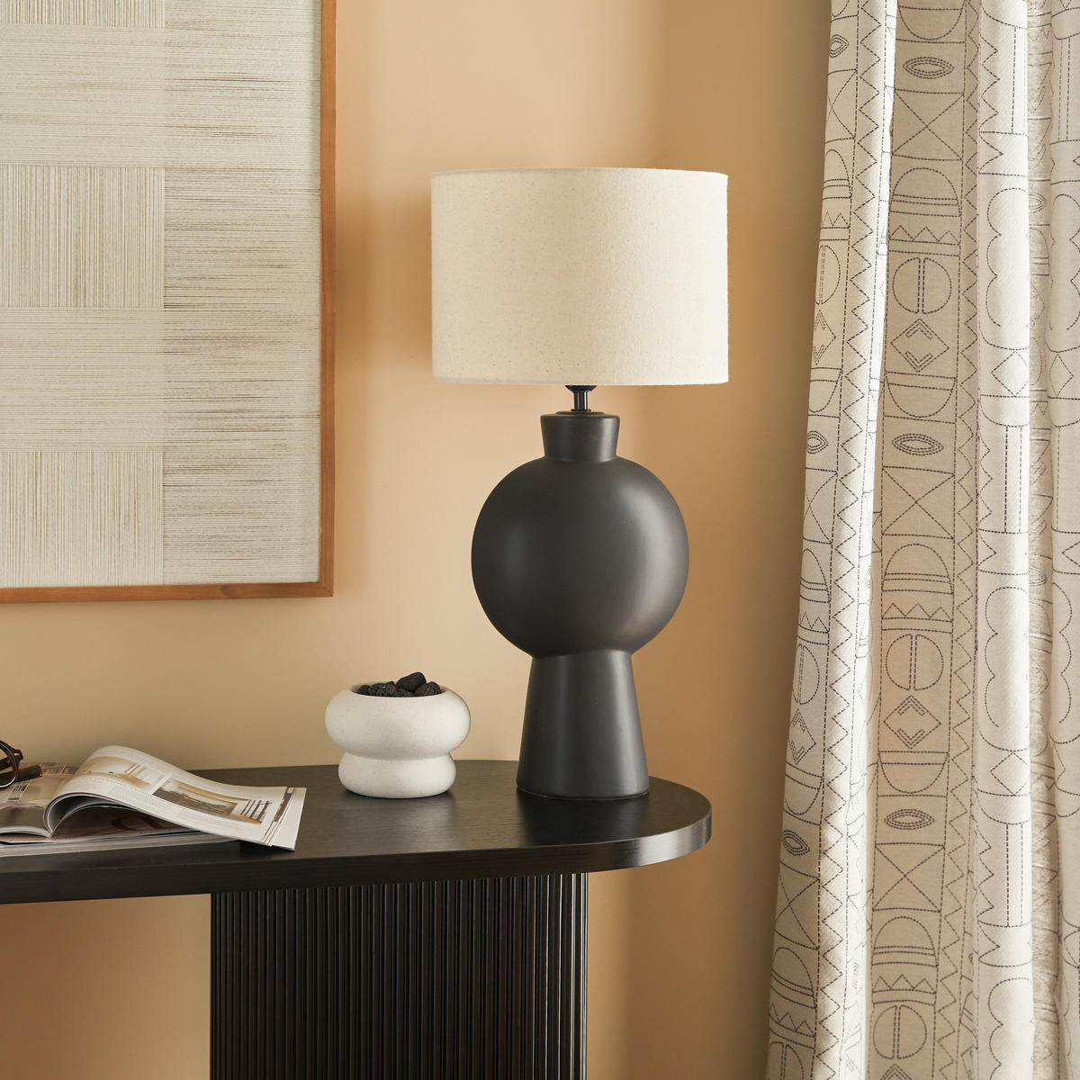 TISCHLAMPE Keramikfuß Yulia H. 59 cm - Schwarz, Keramik (28/28/59cm) - Atmosphera Createur d´interieur